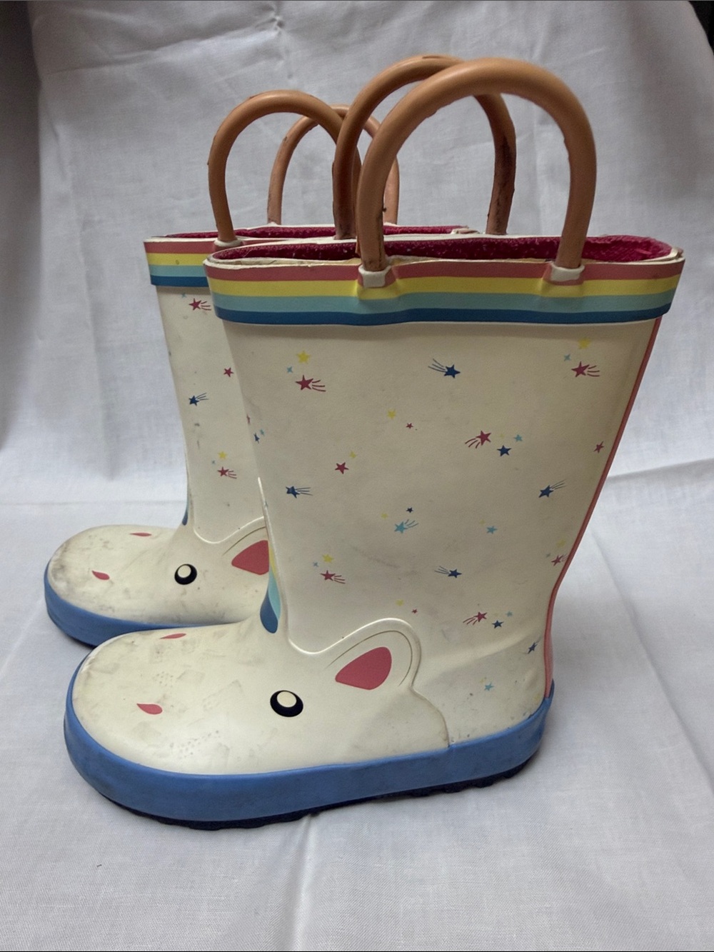 Cat & Jack Cream Unicorn Rain Boots with Blue and Pink Accents